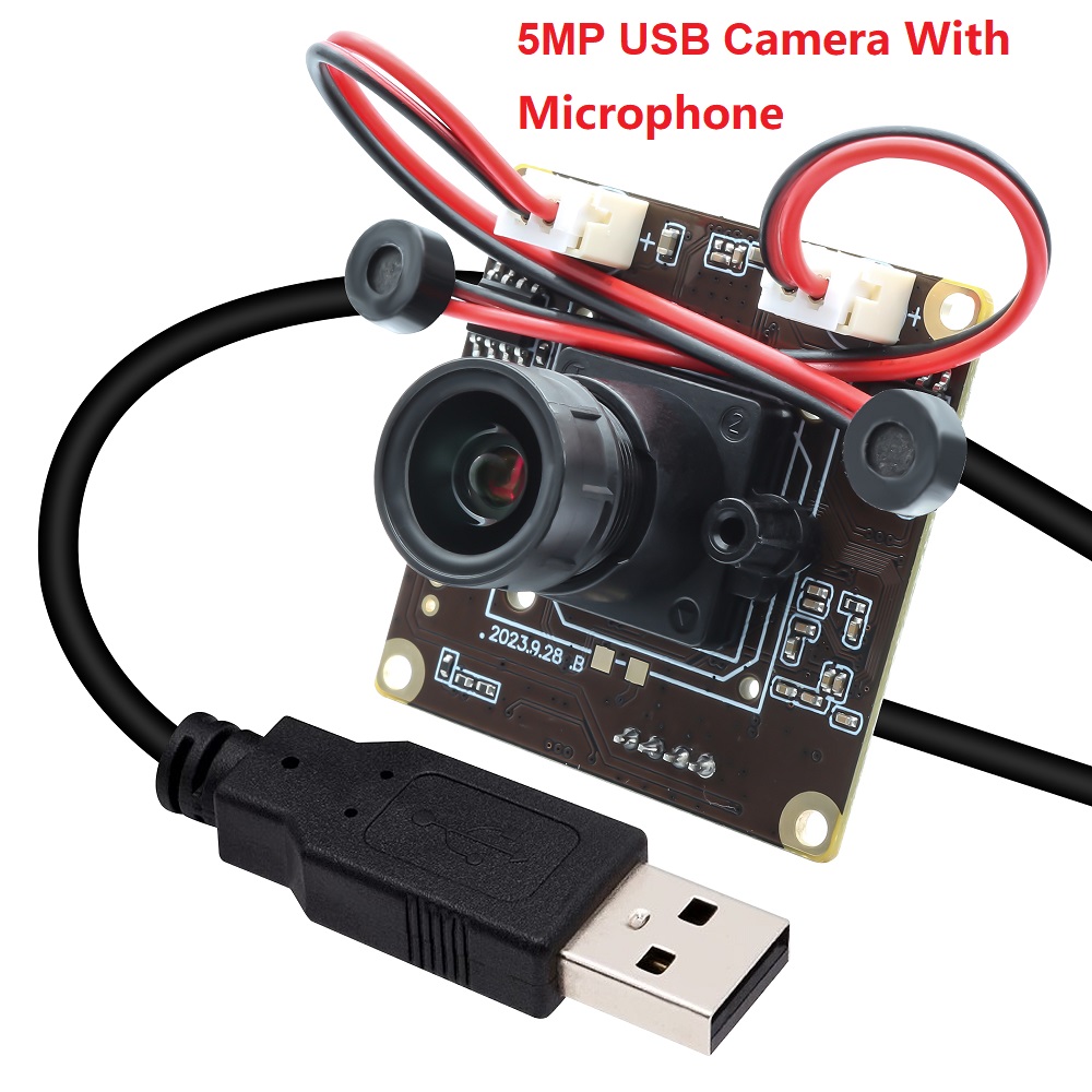 ELP 5MP USB Camera With Dual Microphone CMOS Sony IMX335 Color Sensor High 2592X1944P 30fps Ultra HD PC Webcam USB2.0 Camera Module